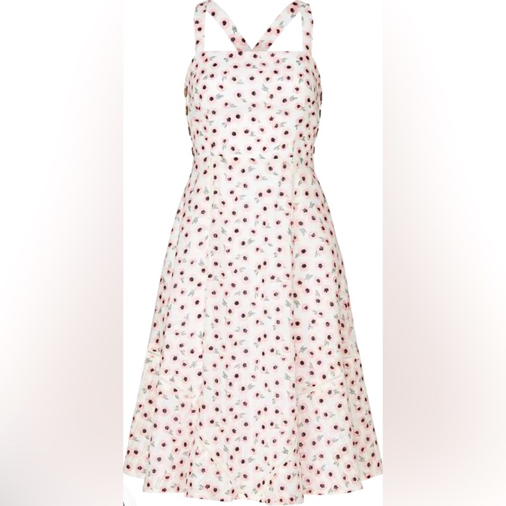 Hutch Cotton Poppy Flower Lined Feminine Midi Dress W/ Crisscross Straps